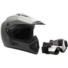 خوذة MMG 30 للبالغين للدراجات النارية على الطرق الوعرة DOT - MX ATV Dirt Bike Motocross UTV - رمادي مطفي مسطح، مقاس X-Large مع نظارات ركوب الخيل in Kuwait