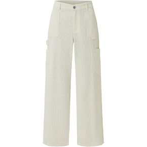 Women's Casual Corduroy Loose Fit Wide Leg Trousers Cargo Pants with Pockets