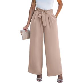CUPSHE Women Pants Straight Leg Woven Pleated Belted Pocket Maxi Trousers Casual Dressy