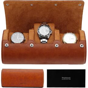 Watch Travel Case, Watch Roll for 3 Watches, Faux Leather Travel Case for Men and Women, Storage and Organizer,Gift-box packaging, Ideal Gift for Birthday/Christmas, Brown