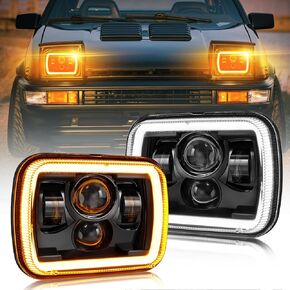 BraveWAY 7x6 Led Headlights Square Lights 5x7 Inch High/Low Beam Amber White DRL - Sealed Beam Rectangular Headlight Led Compatible with Wrangler YJ Cherokee XJ Replacement H6054 2PCs