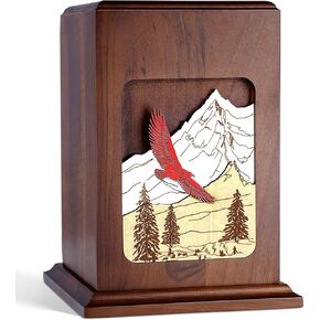 Cremation Urns for Human Ashes, Handmade Walnut Soaring Eagle Engraved Urn Box for Adult Male or Female, 220 Cubic Inches Funeral Memorial Urns