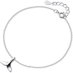 Dtja Mermaid Tail Bracelet for Women Sterling Silver 18k White Gold Plated Cute Delicate Polished Fish Dolphin Whale Tail Adjustable Charm Link Bracelets for Pet Lover Animal Keepsake Jewelry