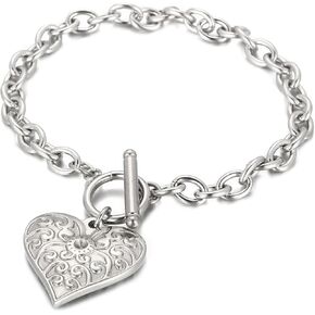 Heart Charm Bracelet Toggle Closure Link Chain Jewelry Stainless Steel Dainty Gift for Mother Women
