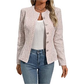 MakeMeChic Women's Floral Print Crew Neck Button Down Jacket Long Sleeve Blazer Jackets