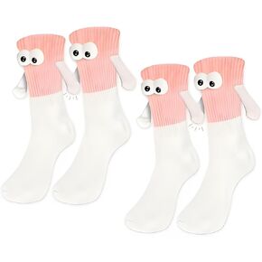 LINGMIN 2 pairs Funny Couple Holding Hands Socks Magnetic Christmas Hand Holding Socks Cute Winter Socks New Year Xmas Gift