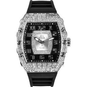 Techno Pave Men's 41mm Iced Out Tonneau Shape Watch, Numeral Dial