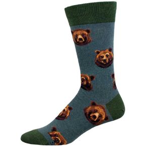 Socksmith Men's Grizzly Face Crew Socks, Blue Heather