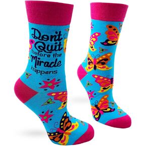 Don't Quit Before the Miracle Happens Inspirational Saying Women's Butterfly Socks
