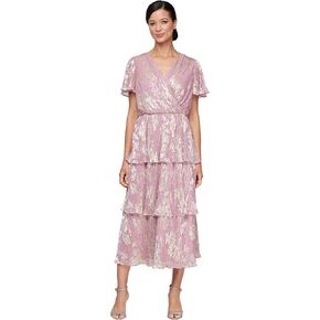 إس إل. فستان كوكتيل متوسط ​​الطول بأكمام قصيرة ورقبة على شكل حرف V للنساء من Fashions مع خصر مكشكش، فستان زفاف للضيوف (أحجام صغيرة ومنتظمة) in Kuwait