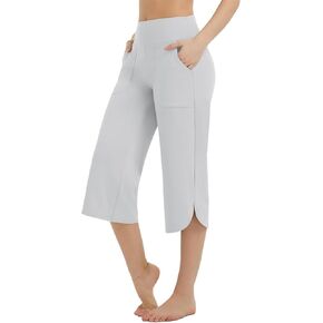 BALEAF Capri Pants for Women Yoga Capris High Waist Leggings with Pockets Loose Crop Workout Pants Straight Leg Casual Summer