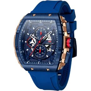 MF MINI FOCUS Watch for Men Wristwatch Fashion Hollow Big Dial Luminous Waterproof Sport Analog Quartz Business Chronograph Mens Watches Blue Silicon Strap Dress Watch