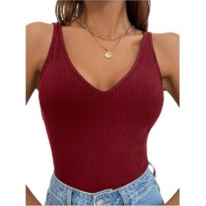 Women's Ditsy Floral Print Ribbed Knit Tank Top Sleeveless V Neck Slim Fit Vacation Tops