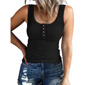 ATHMILE Women Tank Tops Summer Casual Ribbed Sleeveless Basic Cami Top Slim Henley Button Down Blouses