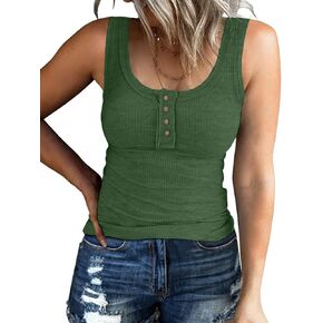 ATHMILE Women Tank Tops Summer Casual Ribbed Sleeveless Basic Cami Top Slim Henley Button Down Blouses