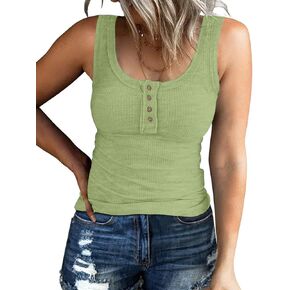 ATHMILE Women Tank Tops Summer Casual Ribbed Sleeveless Basic Cami Top Slim Henley Button Down Blouses in Kuwait