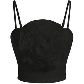 MakeMeChic Women's 3D Floral Applique Sleeveless Spaghetti Strap Cami Crop Top Camisole