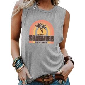 Bring On The Sunshine O-Neck Tank Tops Women Seaside Sunshine Graphic Printed Casual Loose Tops Summer Holiday Tanks