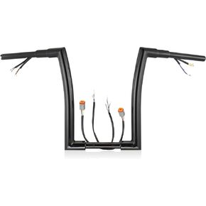 MoKitDora Sportster Dyna Softail Pre-wired Handlebar 14" Rise Bars 1-1/2" Fat 1" Clamp Ape Hanger for 1996-2006 Harley XL 883 1200 Road King FLHR, Black