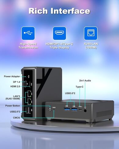 كمبيوتر مكتبي صغير، كمبيوتر مكتبي صغير N100 NUC مع شاشة ثلاثية 4K، إيثرنت جيجابت مزدوج، ذاكرة وصول عشوائي 16 جيجابايت، 512 جيجابايت SSD، واي فاي 6، بلوتوث 5.2، أجهزة كمبيوتر صغيرة للأعمال والمصممين والمسرح المنزلي in Kuwait