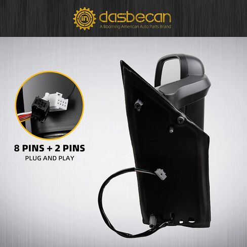 Dasbecan Passenger Right Side Mirror Replacement CH1321376 for Ram Promaster 1500 2500 3500 2014-2019 Heated Power Glass Manual Fold w/Turn Signal Light Short Arm 8 Pins 5VE98JXWAE in Kuwait