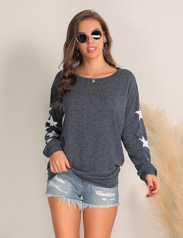 Blooming Jelly Womens Knit Pullover Sweaters Crewneck Long Sleeve Star Print Lightweight Cute Top in Kuwait