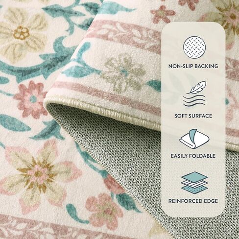 سجاد Lahome باللون الوردي الزهري للفتيات في غرف النوم، سجاد منطقة بوهو قابل للغسل مقاس 8 × 10، سجادة رقيقة ناعمة ذات كومة منخفضة مع دعم مطاطي مانع للانزلاق لغرفة الأطفال وغرفة الطعام والحضانة (وردي فاتح 8 × 10) in Kuwait