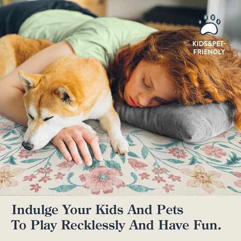 سجاد Lahome باللون الوردي الزهري للفتيات في غرف النوم، سجاد منطقة بوهو قابل للغسل مقاس 8 × 10، سجادة رقيقة ناعمة ذات كومة منخفضة مع دعم مطاطي مانع للانزلاق لغرفة الأطفال وغرفة الطعام والحضانة (وردي فاتح 8 × 10) in Kuwait