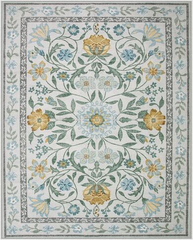 Lahome Floral Pink Rugs for Bedroom Girls, Boho Washable Area Rugs 8x10, Low Pile Soft Thin Rug with Non-Skid Rubber Backing for Kids Room Nursery Dining Room(Light Pink 8x10) in Saudi Arabia