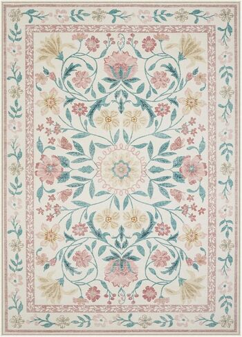 سجاد Lahome باللون الوردي الزهري للفتيات في غرف النوم، سجاد منطقة بوهو قابل للغسل مقاس 8 × 10، سجادة رقيقة ناعمة ذات كومة منخفضة مع دعم مطاطي مانع للانزلاق لغرفة الأطفال وغرفة الطعام والحضانة (وردي فاتح 8 × 10) in Kuwait