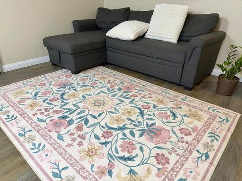 سجاد Lahome باللون الوردي الزهري للفتيات في غرف النوم، سجاد منطقة بوهو قابل للغسل مقاس 8 × 10، سجادة رقيقة ناعمة ذات كومة منخفضة مع دعم مطاطي مانع للانزلاق لغرفة الأطفال وغرفة الطعام والحضانة (وردي فاتح 8 × 10) in Kuwait