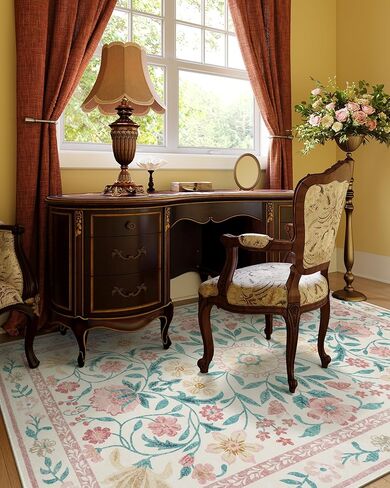 سجاد Lahome باللون الوردي الزهري للفتيات في غرف النوم، سجاد منطقة بوهو قابل للغسل مقاس 8 × 10، سجادة رقيقة ناعمة ذات كومة منخفضة مع دعم مطاطي مانع للانزلاق لغرفة الأطفال وغرفة الطعام والحضانة (وردي فاتح 8 × 10) in Kuwait