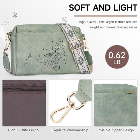 Crossbody Bags for Women, Vegan Leather Small Crossbody Purses Butterfly Shoulder Handbags with Wide Strap in Kuwait