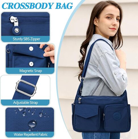 Crossbody Bags for Women Multi Pocket Shoulder Bags Purses with Adjustable Strap Waterproof Satchel Bag in Saudi Arabia
