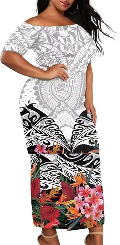 Polynesian Tribal Samoa Puletasi Set Dress Puletaha Ladies Off Shoulder Top and Skirts 2 Pcs Skirt Set Dress in Kuwait