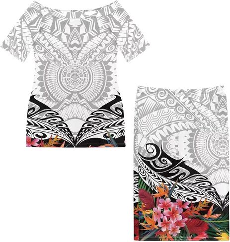 Polynesian Tribal Samoa Puletasi Set Dress Puletaha Ladies Off Shoulder Top and Skirts 2 Pcs Skirt Set Dress in Kuwait