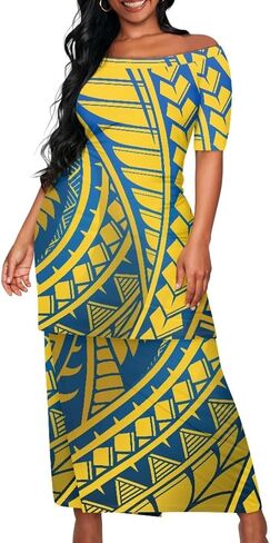 Polynesian Tribal Samoa Puletasi Set Dress Puletaha Ladies Off Shoulder Top and Skirts 2 Pcs Skirt Set Dress in Kuwait