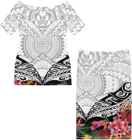 Polynesian Tribal Samoa Puletasi Set Dress Puletaha Ladies Off Shoulder Top and Skirts 2 Pcs Skirt Set Dress in Kuwait