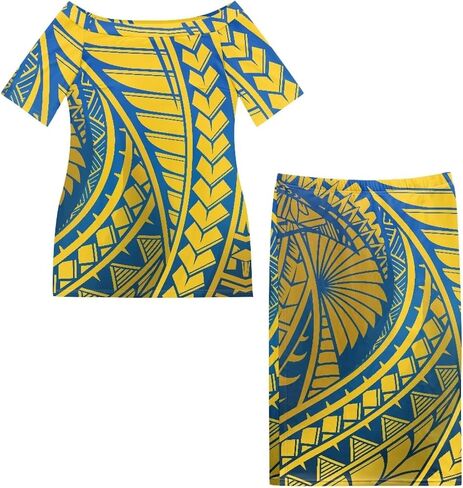 Polynesian Tribal Samoa Puletasi Set Dress Puletaha Ladies Off Shoulder Top and Skirts 2 Pcs Skirt Set Dress in Kuwait