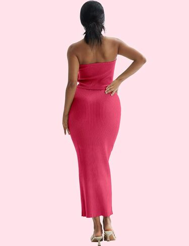 CHERFLY Womens 2 Piece Outfits 2024 Summer Casual Knit Skirt Set V-Neck Halter Top with Bodycon Midi Skirt Matching Sets in Saudi Arabia