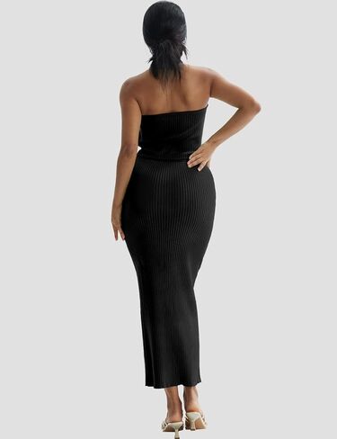 CHERFLY Womens 2 Piece Outfits 2024 Summer Casual Knit Skirt Set V-Neck Halter Top with Bodycon Midi Skirt Matching Sets in Saudi Arabia