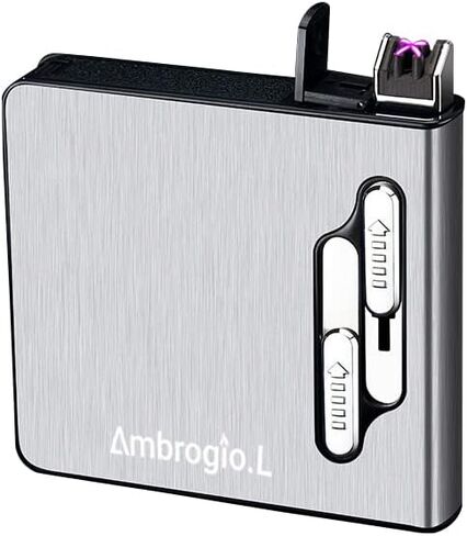 Full Pack 20 Regular Cigarettes Case Box Automatic Ejection Holder with Dual Arc Lighter USB Rechargeable, Flameless, Windproof,Moisture-Proof,Black in Kuwait