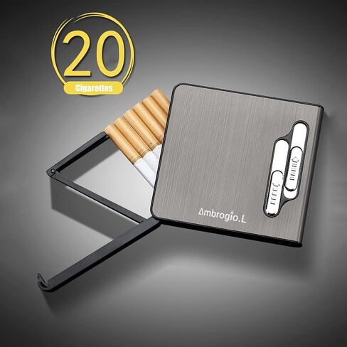 Full Pack 20 Regular Cigarettes Case Box Automatic Ejection Holder with Dual Arc Lighter USB Rechargeable, Flameless, Windproof,Moisture-Proof,Black in Kuwait