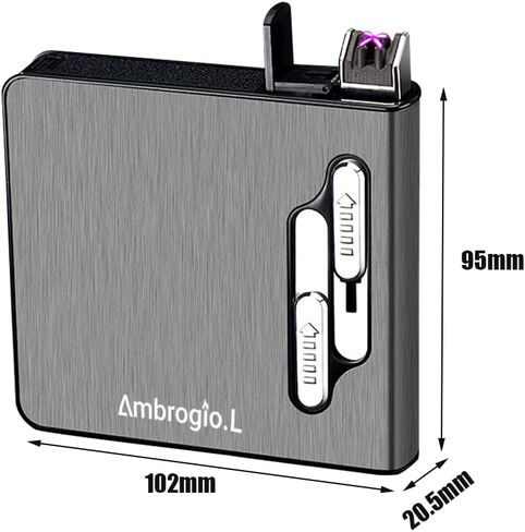 Full Pack 20 Regular Cigarettes Case Box Automatic Ejection Holder with Dual Arc Lighter USB Rechargeable, Flameless, Windproof,Moisture-Proof,Black in Kuwait
