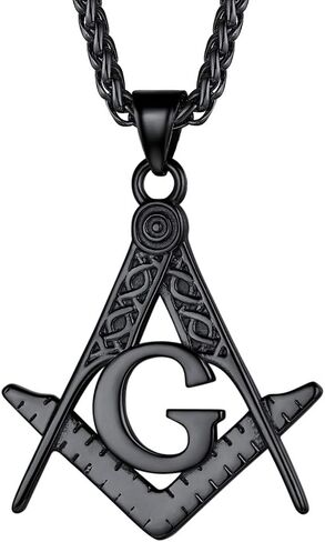 قلادة FaithHeart Masonic للرجال، رمز بوصلة الماسونية 18 قيراط مطلي بالذهب/الفولاذ المقاوم للصدأ ومجوهرات قلادة ماسونية مقبولة مع صندوق هدايا in Saudi Arabia