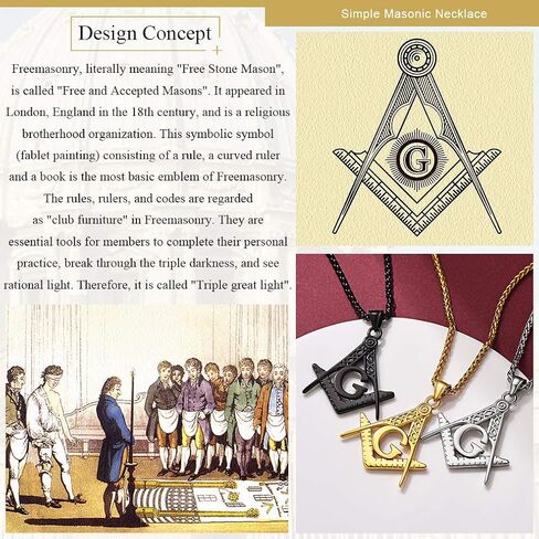 قلادة FaithHeart Masonic للرجال، رمز بوصلة الماسونية 18 قيراط مطلي بالذهب/الفولاذ المقاوم للصدأ ومجوهرات قلادة ماسونية مقبولة مع صندوق هدايا in Saudi Arabia