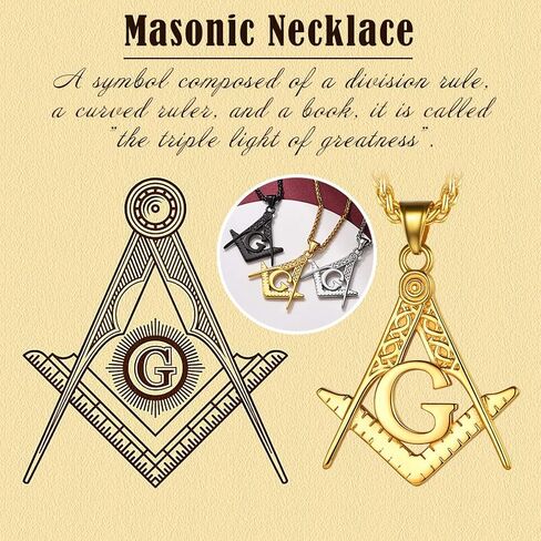 قلادة FaithHeart Masonic للرجال، رمز بوصلة الماسونية 18 قيراط مطلي بالذهب/الفولاذ المقاوم للصدأ ومجوهرات قلادة ماسونية مقبولة مع صندوق هدايا in Saudi Arabia