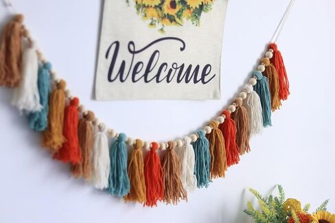 Purple Yarn Tassel Garland with Wood Beads Boho Lavender Wall Hanging Bunting Banner Decor for Classroom Kids Dorm Room Bedroom Nursery Baby Shower Party Birthday Office Wedding Decorations in Saudi Arabia