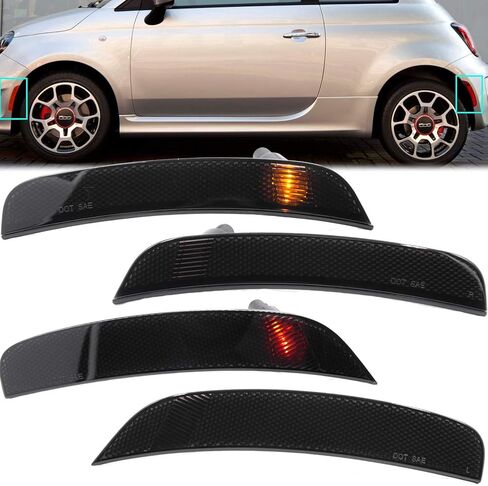 Side Marker Lights for Fiat 500 2012-2017 500e 2013-2019 Sport Models Only Amber Front/Rear Red Halogen Bulbs Turn signal Marker lights Replace OEM Bumper Sidemarker Lamps Smoked Lens in Kuwait