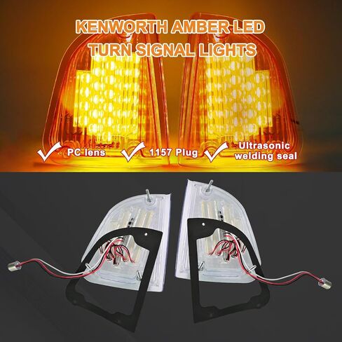Clear Lens 29 Amber LED Front P/T/C Light Assembly Replacement for Kenworth T600 T660 K300 T300 T330 Front LED Turn Signal Lights and Parking Lights Lamps, LH & RH, 1157 Plug in Saudi Arabia